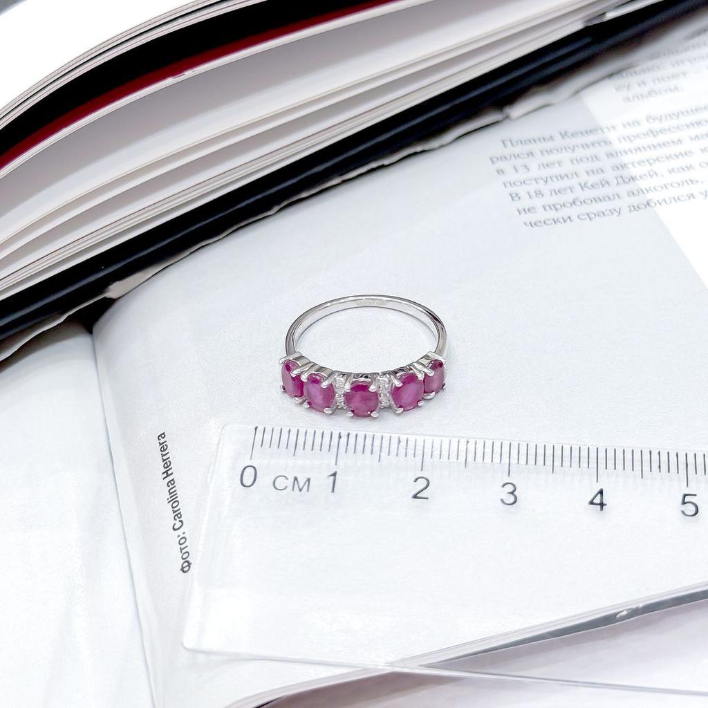 Silver Ring with Natural Ruby 2.637ct, Cubic Zirconia, Weight of the Product 2.19 G (2165187)