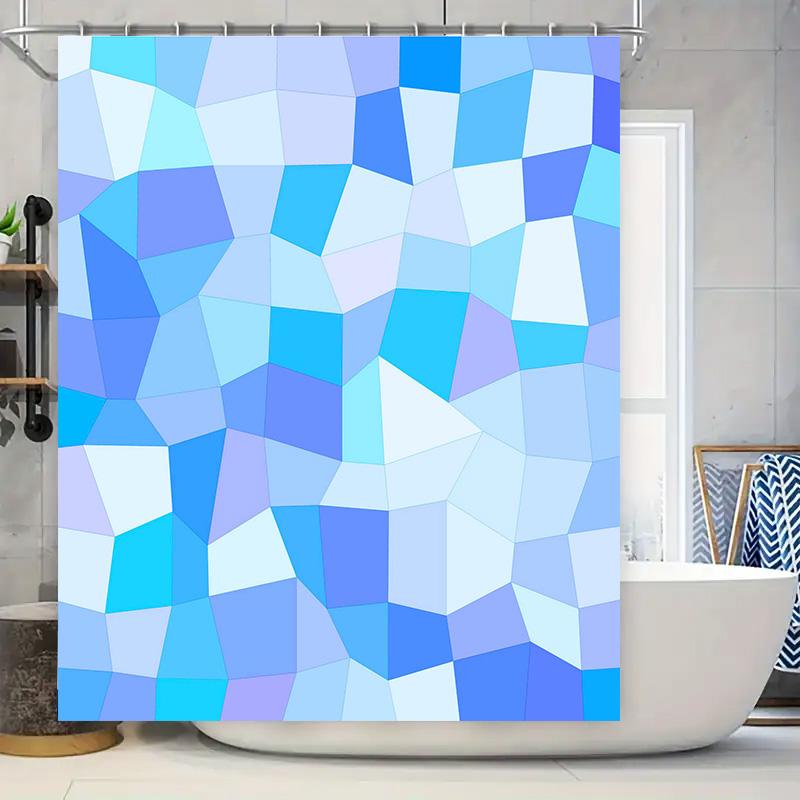 Blauer Geometrischer Design Duschvorhang, Badezimmerdeko, Polyestergewebe, Moderner Dekorativer Shoji-Schirm, Einfache Installation Für