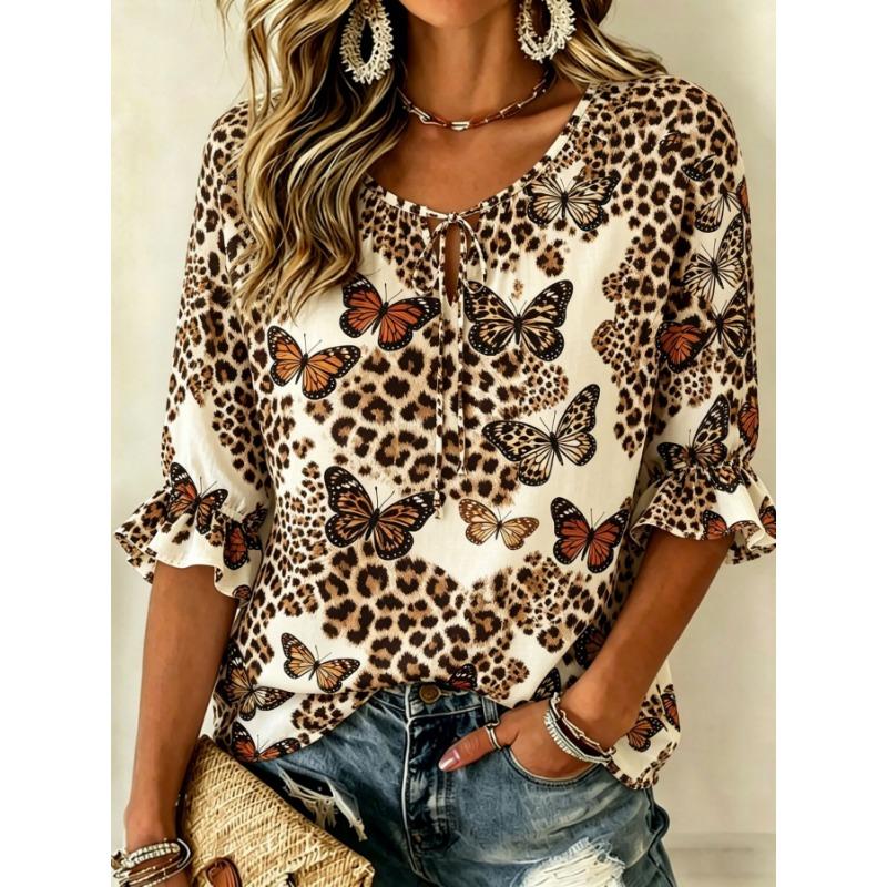 Fresh Breathable Half Sleeve Casual Blouse, Loose Slimming Version, Light Comfortable Summer Outerwear