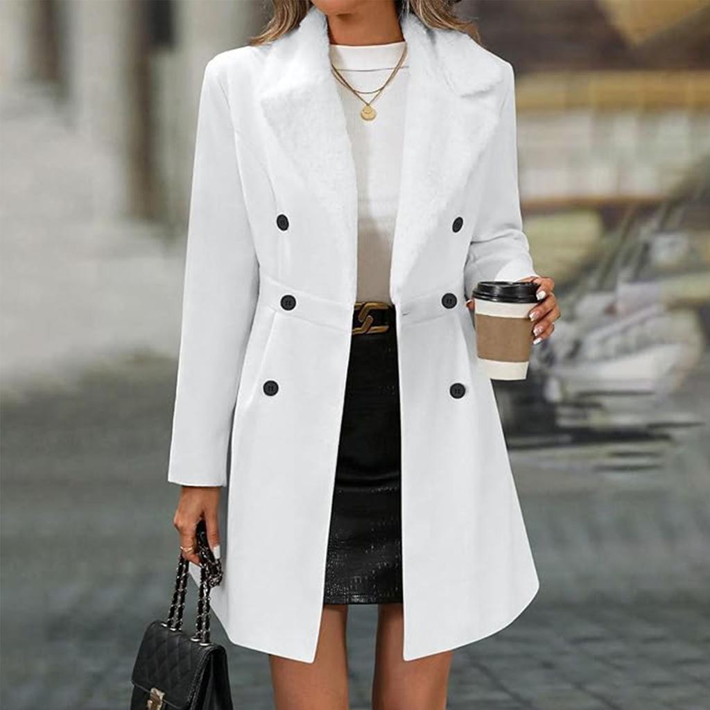 Damen Freizeit- und Modejacke Einfarbig Revers Doppelknopfmantel