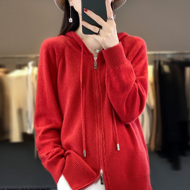 Suéter para mulheres com capuz e zíper cardigan moda suéter feminino lazer suéter plus size