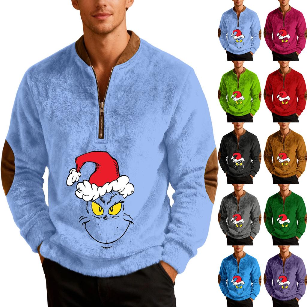 Mens Christmas Sweater Zip Up Sweatshirts Vintage Knit Graphic Sweatshirt Xmas Stand Collar Pullover