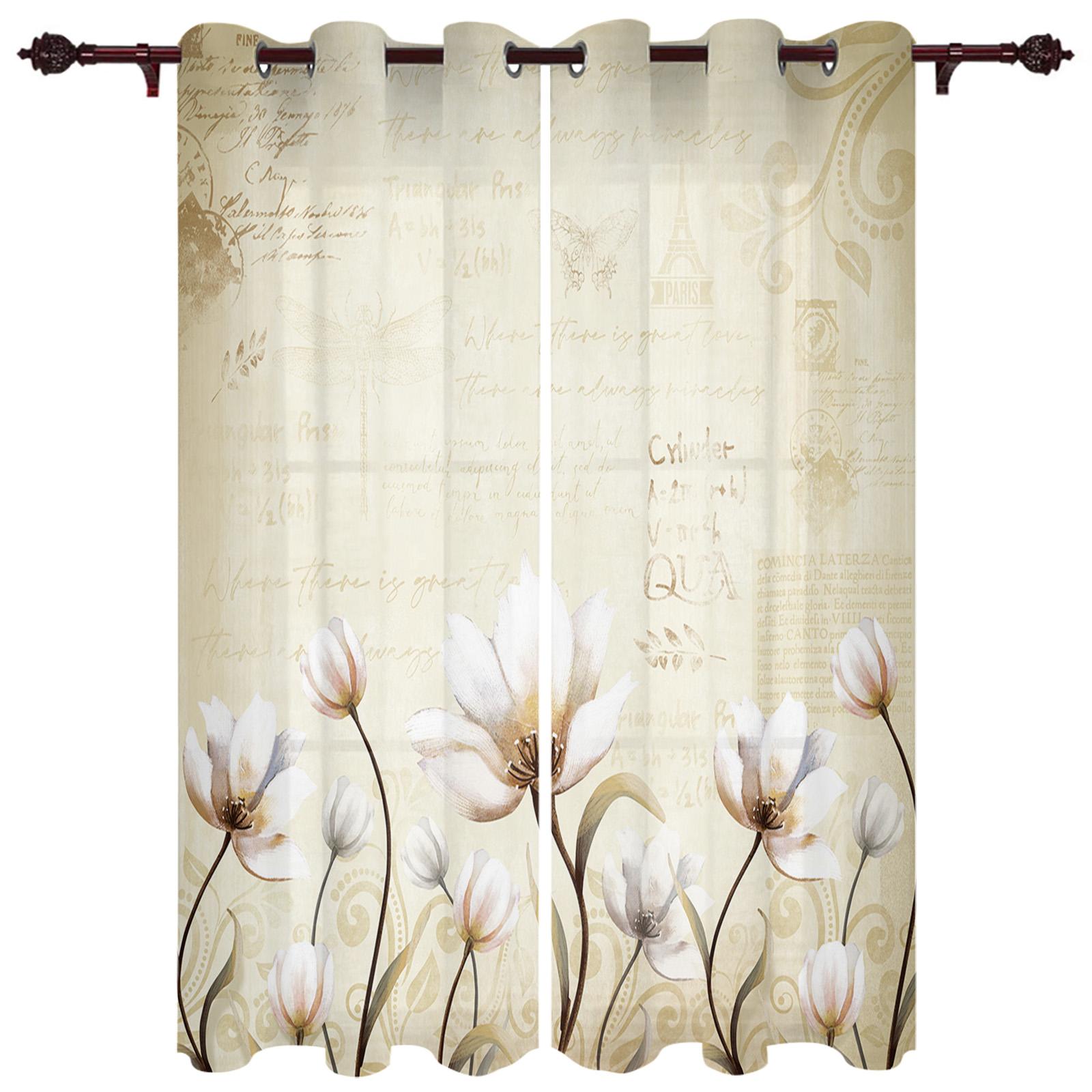 

Винтажная занавеска на окно с цветком тюльпана и бабочкой, роскошная занавеска для гостиной, спальня, домашний декор для кухни, занавеска 135W x 60H(cm) x1