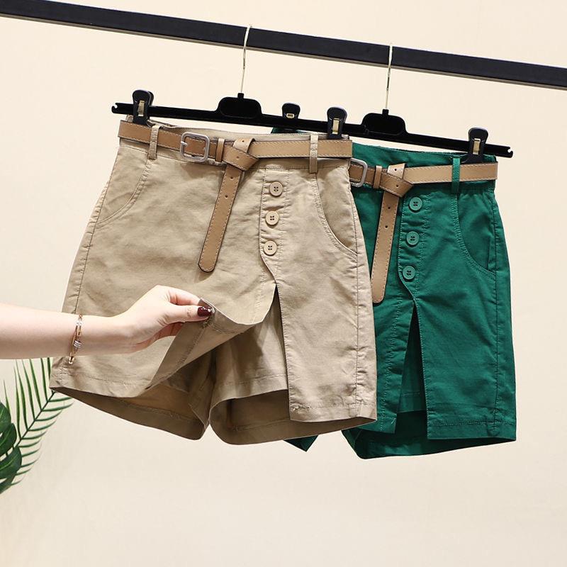 Women's Summer Korean Style High Waist A-Line Pure Cotton Shorts Skirt with Belt