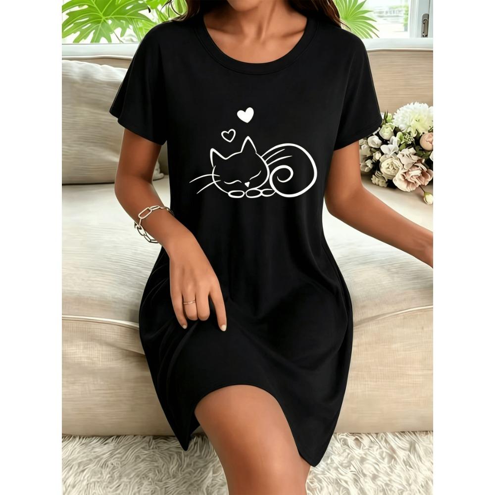 Korean-style Minimalist Casual Cute Sleeping Cat Print Women's Short