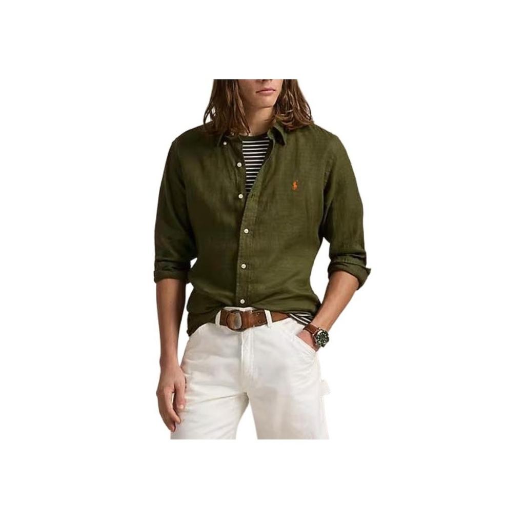 Polo Ralph Lauren Solid Logo Single-Breasted Long Sleeve Loose Shirt Men shirts Olive MNPOWOV16824202-301