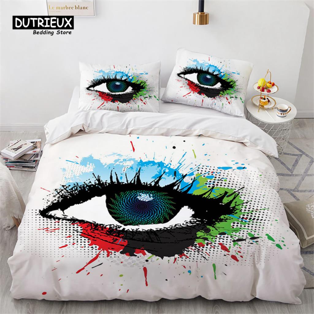 3D Barevný Oči Povlak na přikrývku Mikrovlákno Vintage Vševidoucí oko Tetování Povlak na přikrývku Boho Mandala Ložní souprava Plná Jednolůžková King Size