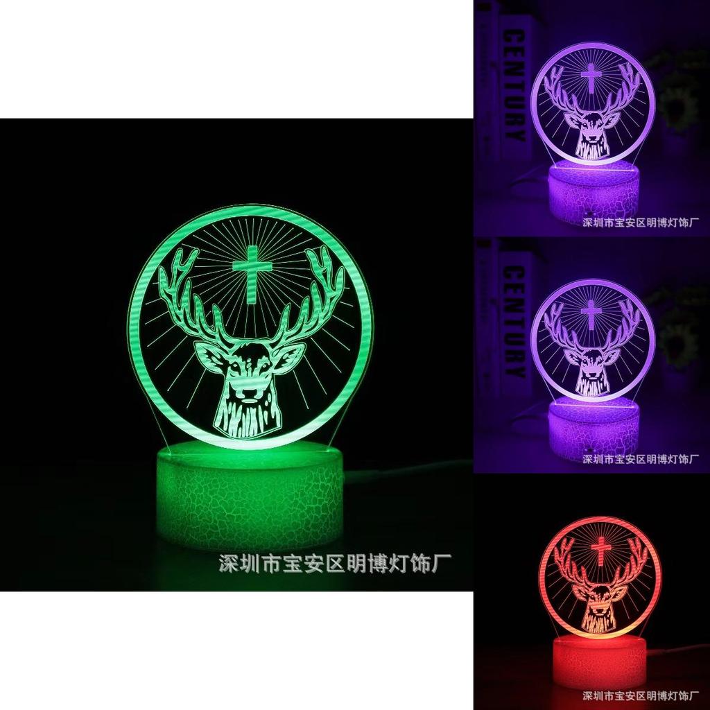 Deer Cross Pattern 3d Led Night Light With Remote Control For Home Office And Celebration Use