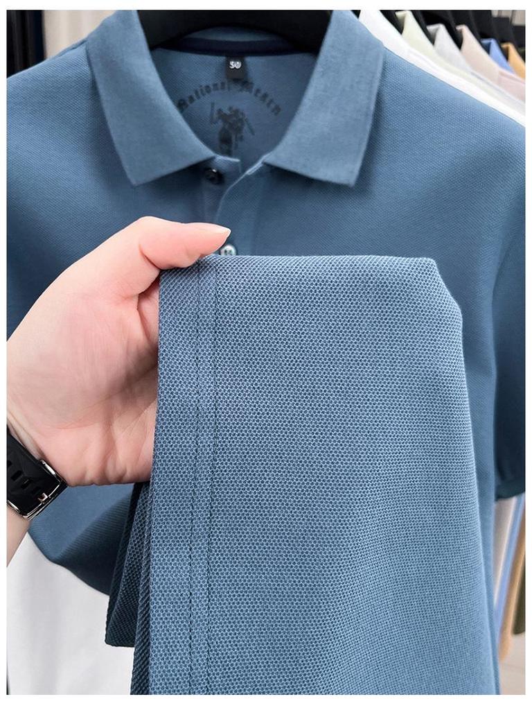 Men's Pony Logo Embroidered Cotton Polo Shirt - Short Sleeve, Turn-Down Collar, Casual Fit