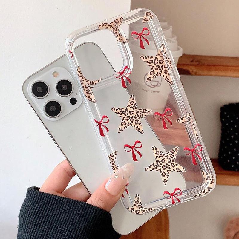 Red Bow Star Patterns Clear Case for Samsung Galaxy A55 A54 A35 5G A15 S25 A14 A34 A52 A53 S21 FE S22 S23 S24 Ultra Soft Cover