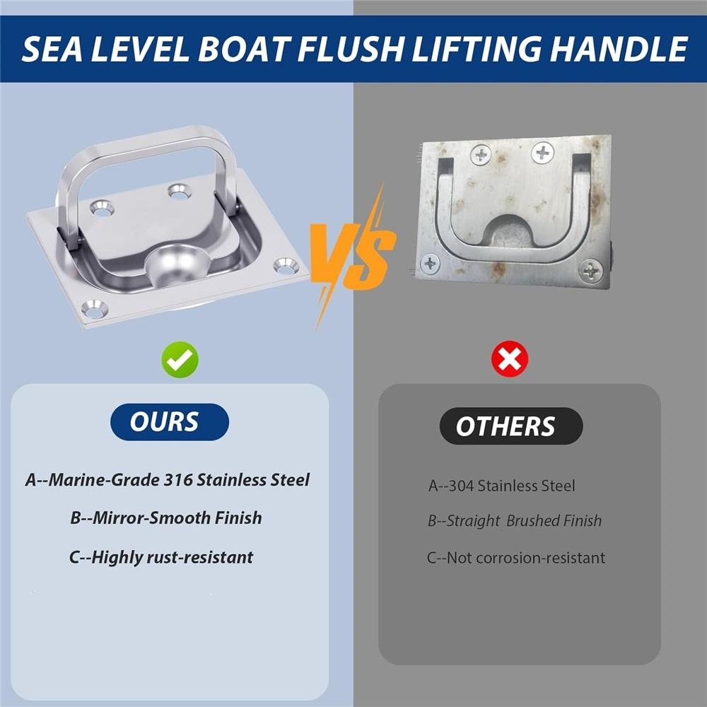 316 Stainless Steel Flush-Mount Handles – 75x58x9mm Marine Deck Hatch Pulls – 1/2/4 Pack – Mirror Polished For Toolboxes, Furniture, Floors