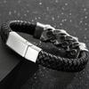 Punk 316L Stainless Steel Skull Bracelet for Men Vintage Men's Braided Leather Rope Chain Wrap Bracelets Massive Male Jewelry