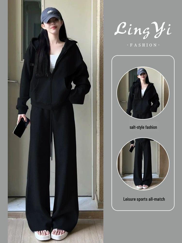 

Women s Korean-Style Velvet Sports Suit: Autumn/Winter Casual Loose Hoodie Jacket & Pants Set Extra Large