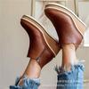 Large Size Slope Heel Short Boots Women's Autumn and Winter New European and American Flat Bottom Side Zipper Round Head Solid Color Bare Boots