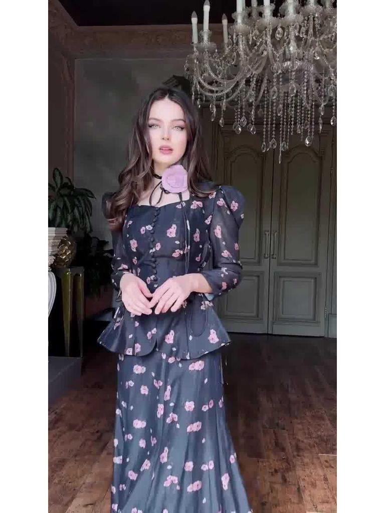 European and American 2025 Retro Long Sleeve Dress - Elegant Spring Court Style