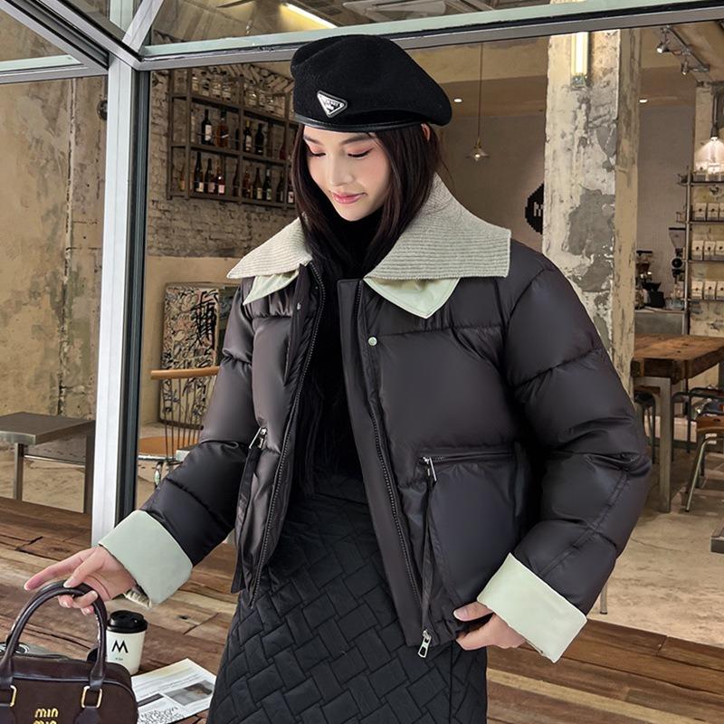 Small pu leather short down cotton-padded clothes women's winter cotton-padded clothes new contrasting color warm cotton-padded jacket
