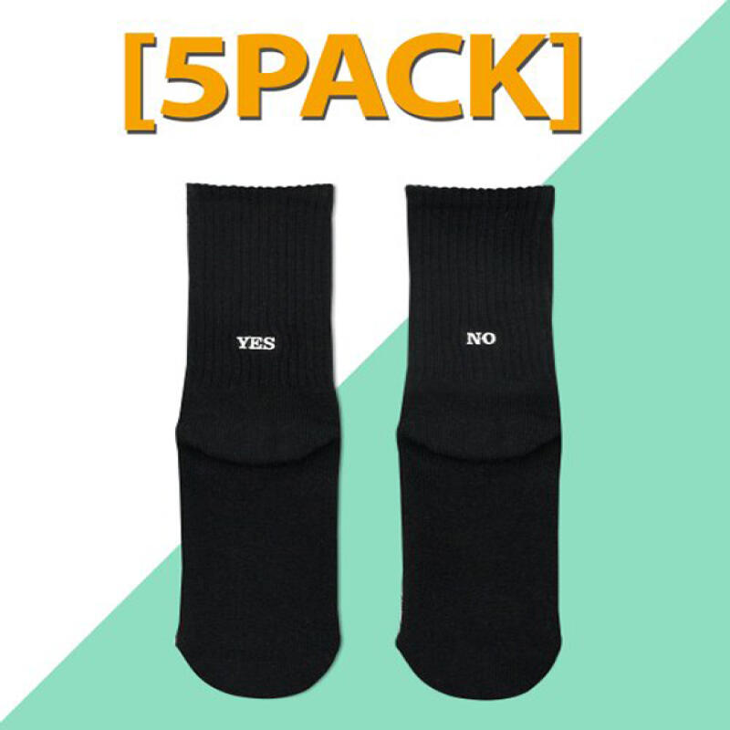 [5PACK] Unisex Heel Point YES/NO Socks - Black black