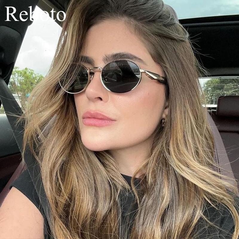 Sexy Small Oval Sunglasses Women Vintage Metal Frame Round Yellow Sun Glasses For Ladies Luxury Brand Designer Shades Fashion