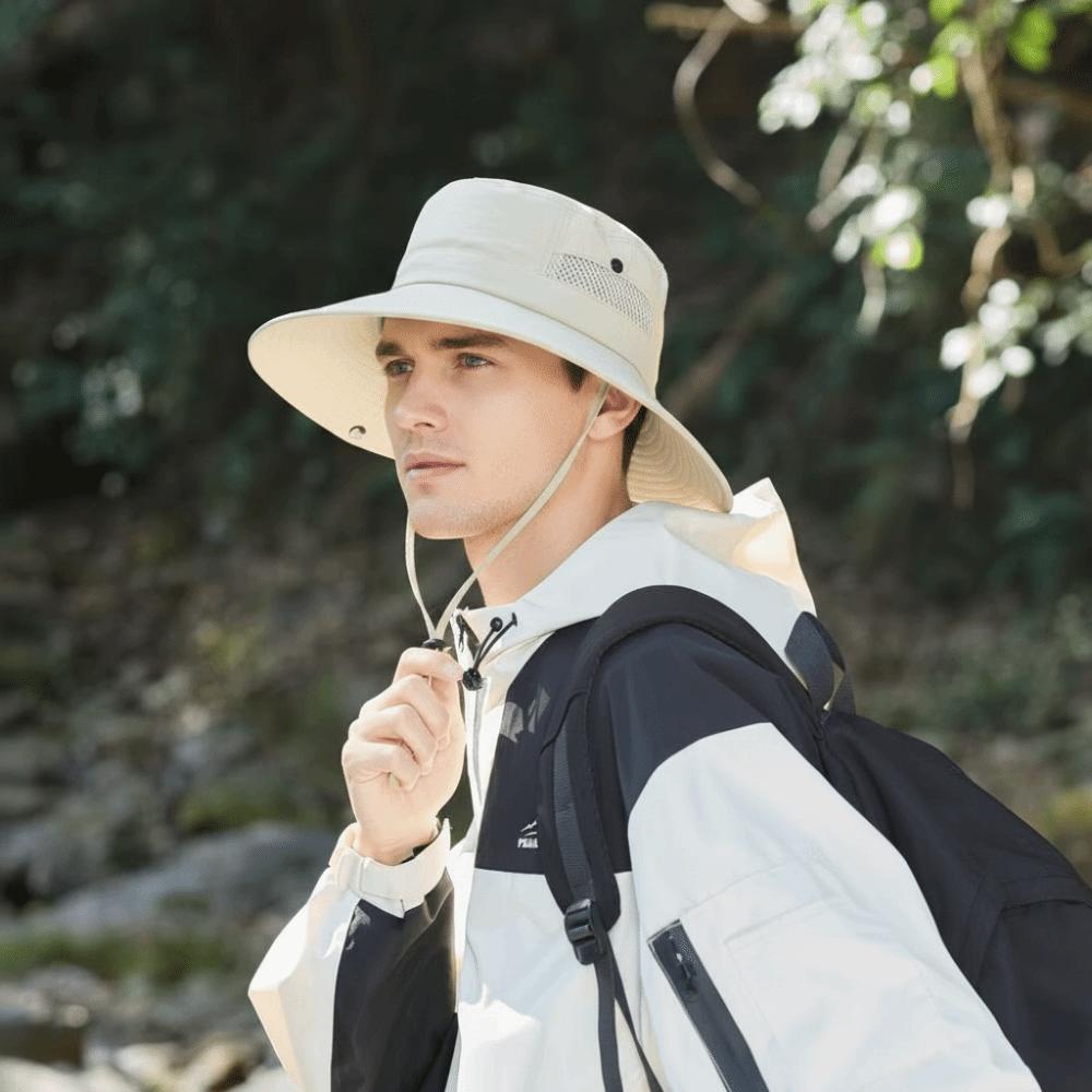 Fashionable Breathable Mesh Fishing Hat Wide Brim Windproof Fisherman Hat Foldable UV Protection Panama Cap Mountaineering бежевый