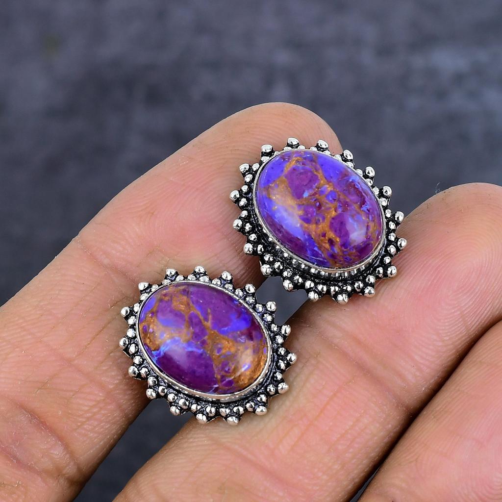 Copper Purple Turquoise Handmade 925 Sterling Silver Cufflinks H7l05