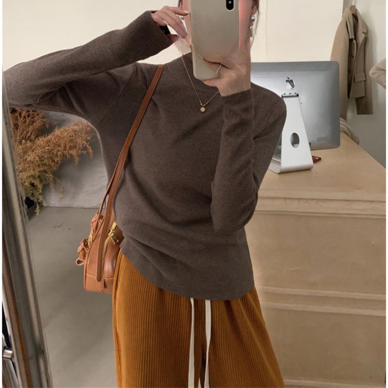 

Comfortable and thin half-height crew neck knitted sweater autumn and winter new sweater pullover long-sleeved solid color bottoming shirt One Size