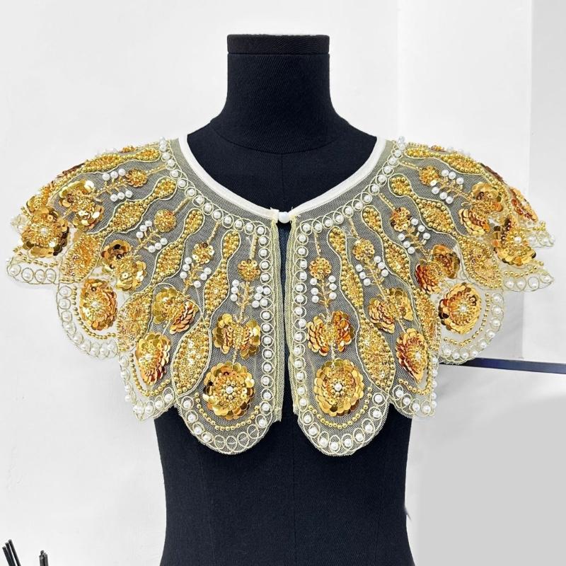 Elegant Embroidered Beaded Mesh Collar Detachable Shawl Scarf Stylish False Collar For Women Fashion Accessory