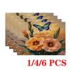 4/6pcs Rectangular Placemats - 12X18 Inch Butterfly Floral Printed Coasters with 2D Element Design