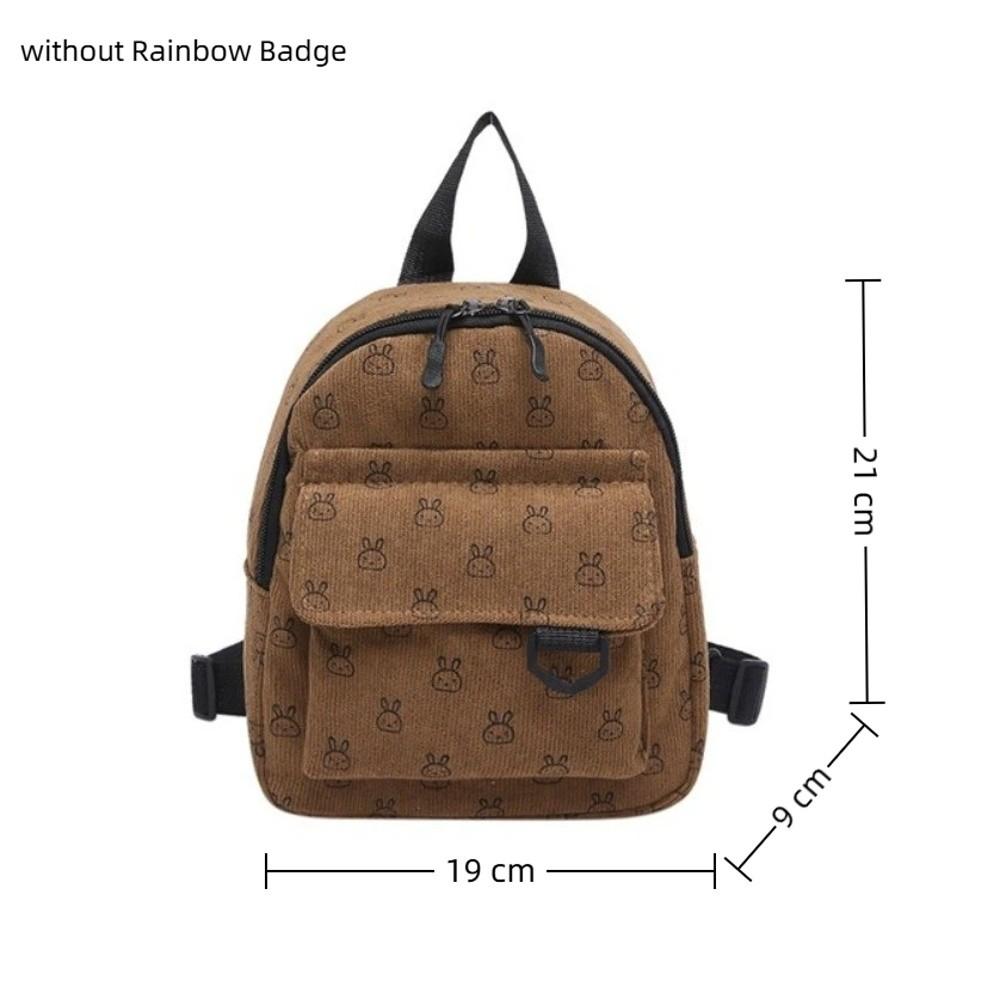 Fashion Cartoon Printed Mini Backpack Adjustable Shoulder Strap Corduroy Small Schoolbag Zipper Women's Backpack Women
