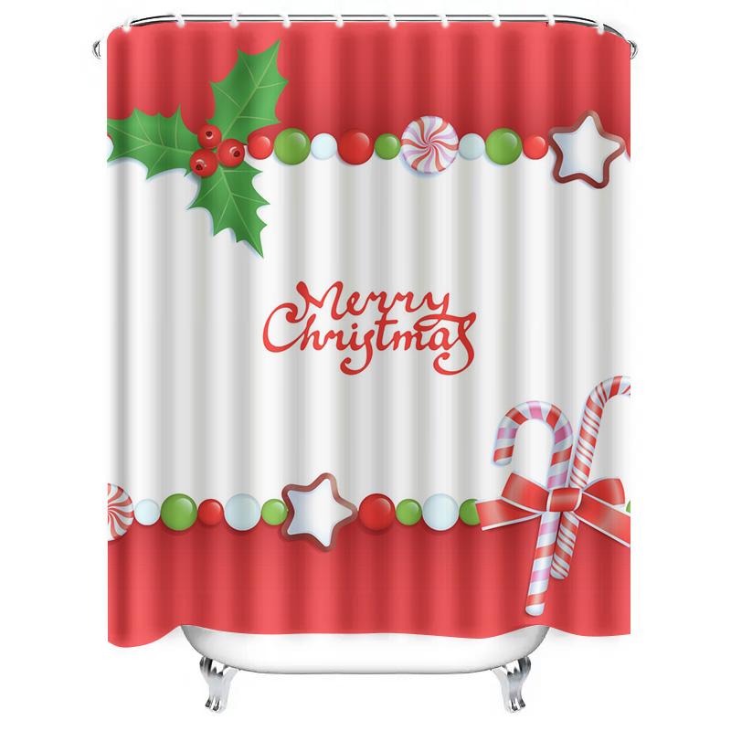 TU Christmas Shower Curtain Festive Holiday Decor Waterproof Bathroom Set Holiday Themed Xmas Pattern Home Decoration Modern Sty