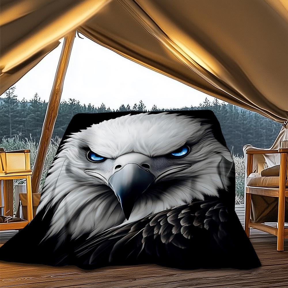 1pc Eagle Head Print Outdoor Blanket, Lightweight Polyester,