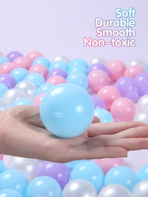 BPA Free Non-Toxic 5.5CM 100pcs Soft Plastic Ball Pit Balls with Bag 4 Colours Purple Pink Light Blue and Pearl White