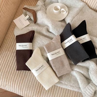 Korean Style Plus Velvet Thick Warm Socks for Women and Men – Autumn/Winter Collection, Solid Color, Long, Versatile Wool Pile Socks