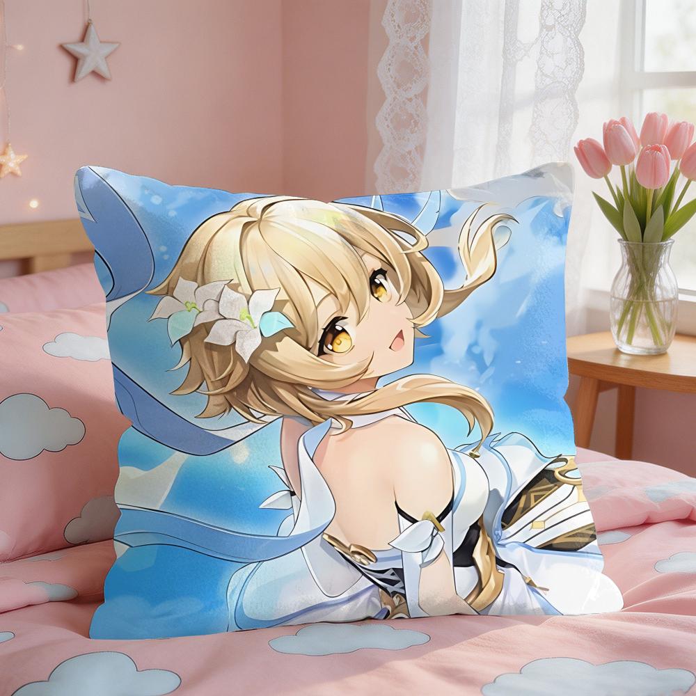 Lumine Genshin Game Cushion Cover Short Plush Pillow Case Room Sofa Cushion Covers Home Decor Funda