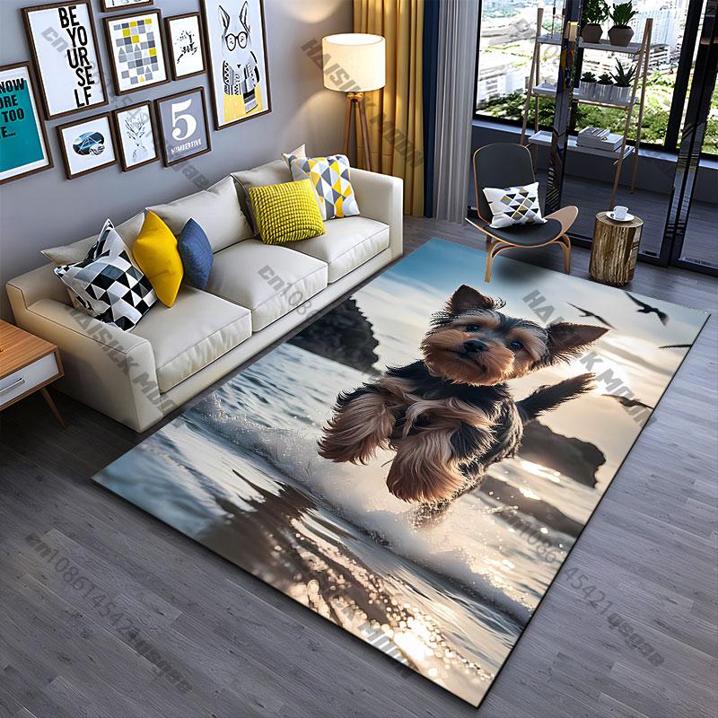 Joyful dog playing at beach carpet Yoga living room room decor children's crawling mat doormat area rug games mat