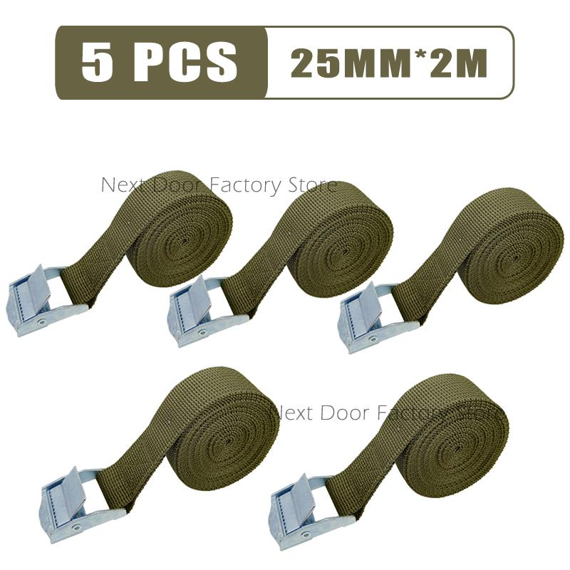 5pcs Green 2 Meter Cargo Straps With Buckle Tie-Down Belt for Motorcycle Car Bike Tow Rope Ratchet Fixing Belts for Luggage Bag