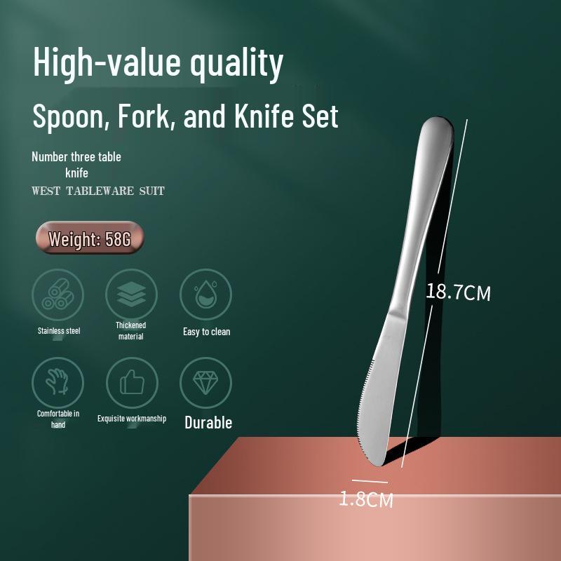 1010 Stainless Steel Western Cutlery Set: Knife, Fork, Spoon, Dessert & Coffee Spoon, Steak Knife.