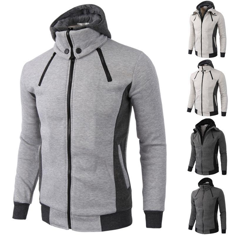 Stylish Mens Solid Color Hoodie With Zipper Closure And Cozy Side Pockets For Comfort