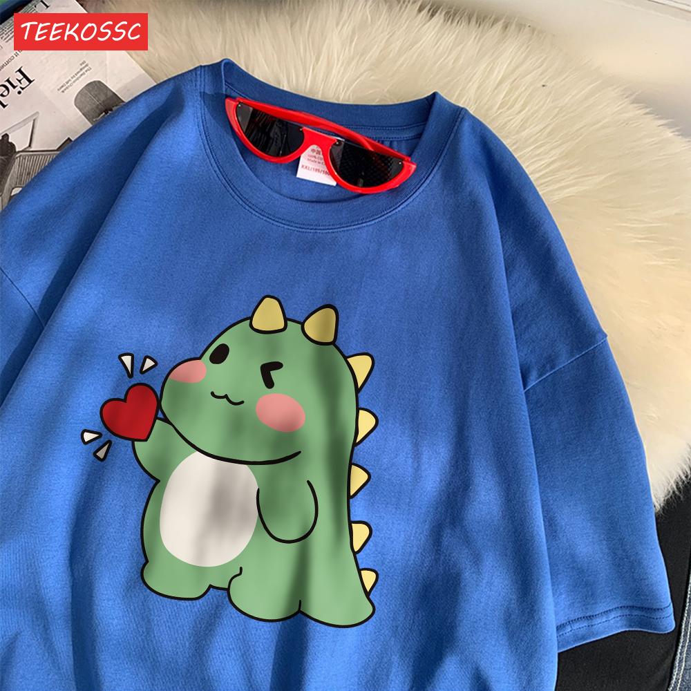 Trend Cotton WomenS TShirts Cute Little Dinosaur Confesses Love Printing Tee Shirts Soft Loose ONeck Summer Female Clothes