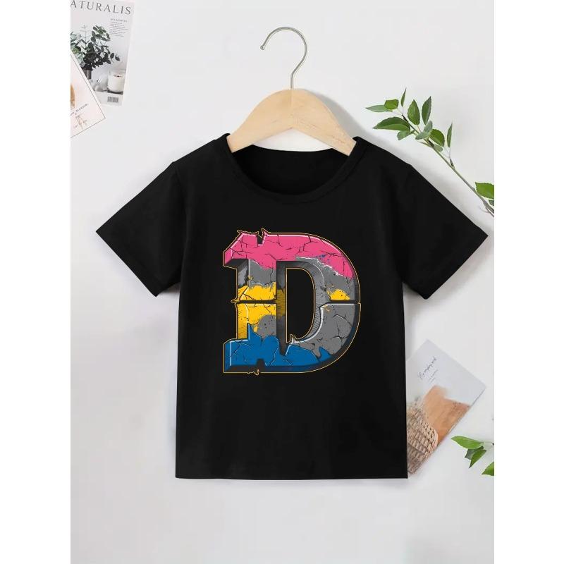 European Size Boys Round Neck Short Sleeved T Shirt D Letter Series Pattern