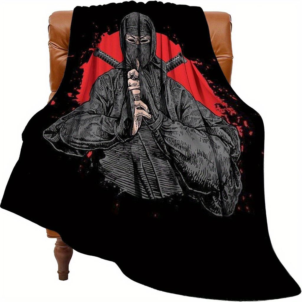 Japanese Ninja Print Flannel Throw Blanket – Cool Anime Streetwear for Home Office Sofa Car Gift