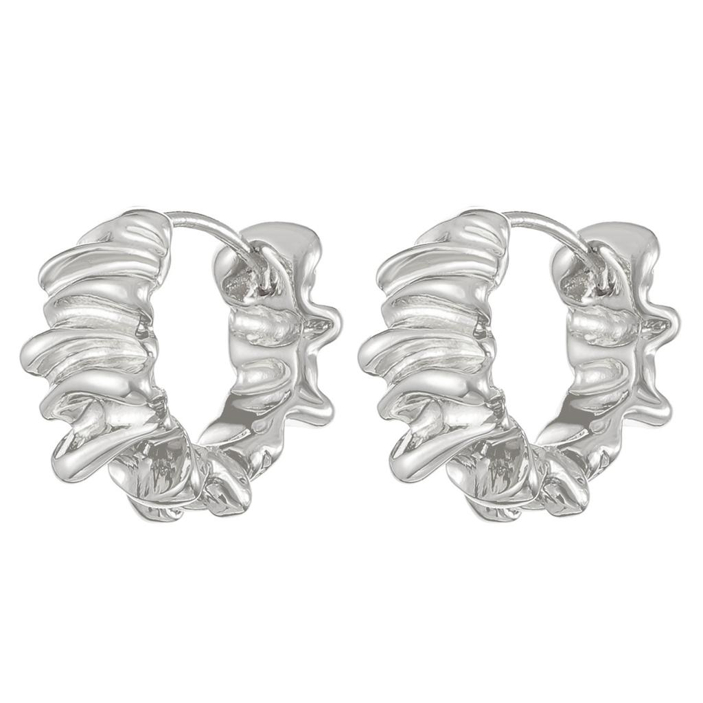 Unregelmäßige Kreisform Mode Kupfer Ohrringe für Damen Schickes Plissee-Design Ohrbügel Creolen 2024 High-End Ästhetik Zirkon