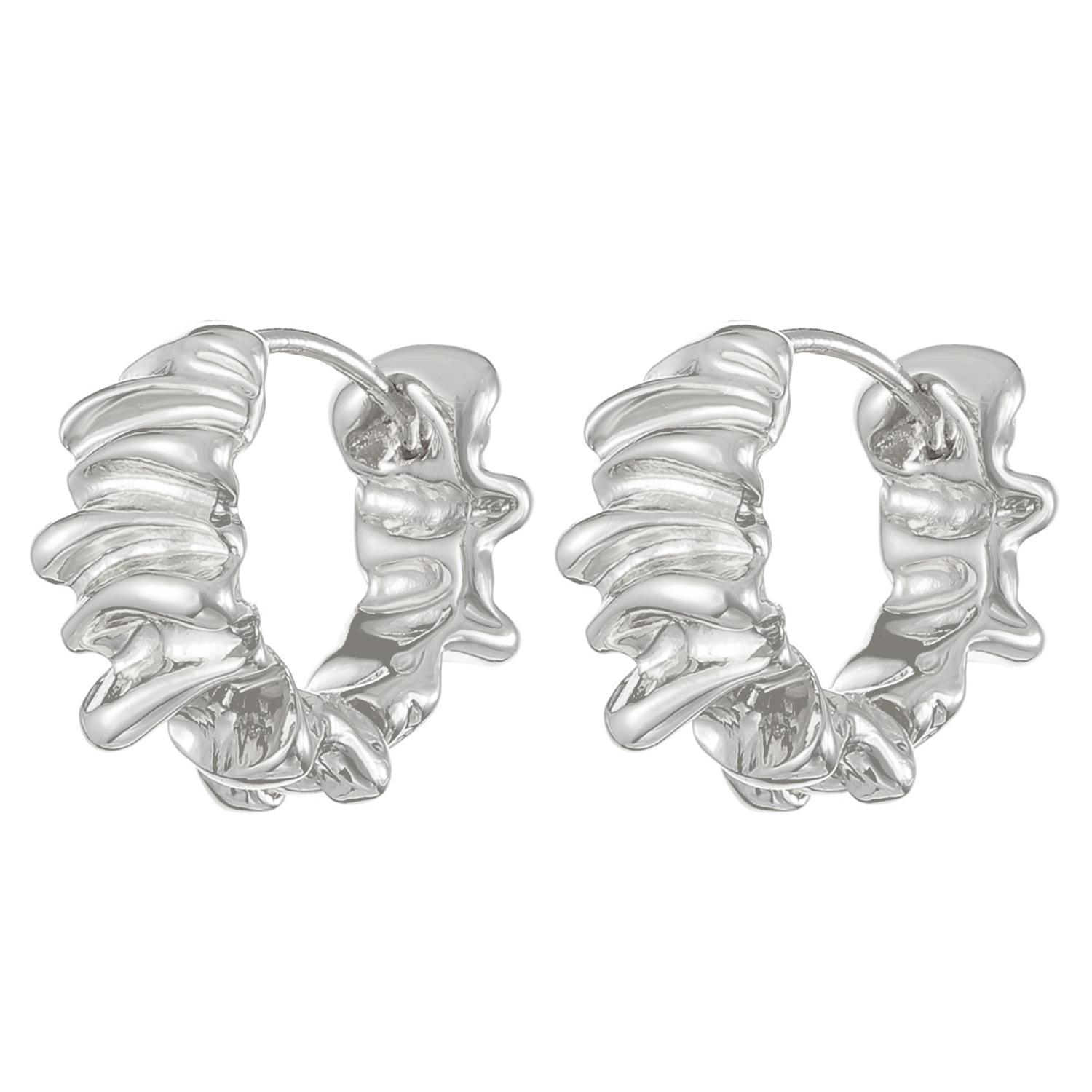 

Irregular Circle Fashion Copper Earrings for Women Chic Pleated Design Ear Buckle Hoop Earrings 2024 High-end Aesthetic Zircon