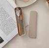 Wooden tableware three-piece set, spoon, premium wooden handle chopsticks, fork, stainless steel portable tableware, chopstick set.