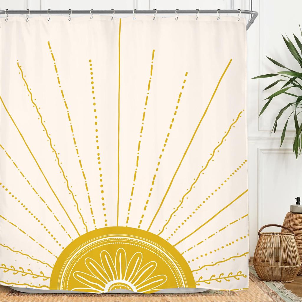 Rust Sun Abstract Shower Curtain Set Simple Medieval Vintage Sunrise Polyester Waterproof Bathroom Curtain With Hook