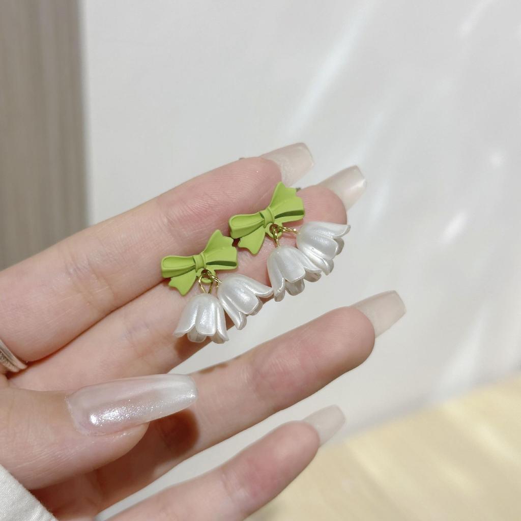 Elegant Floral Bow Earrings - High-End French Design for Women