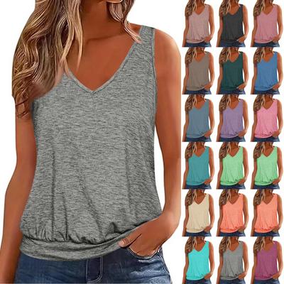 Tank Tops For Women Loose Fit Sleeveless V Neck T-Shirt Ladies Casual Summer Solid Color Blouses