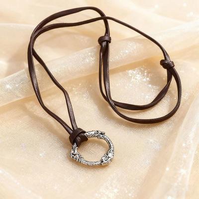 Game Merchandise Domineering Viking Eight-Character Dragon Leather Rope Necklace High-End Alloy Retro Trendy Cool Personality Men'S Neck Chain