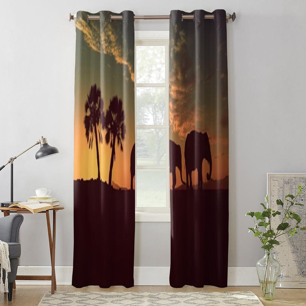 African Savanna Elephant Window Curtains For Living Room Bedroom Luxury Modern Kitchen Curtains Fabric Drapes