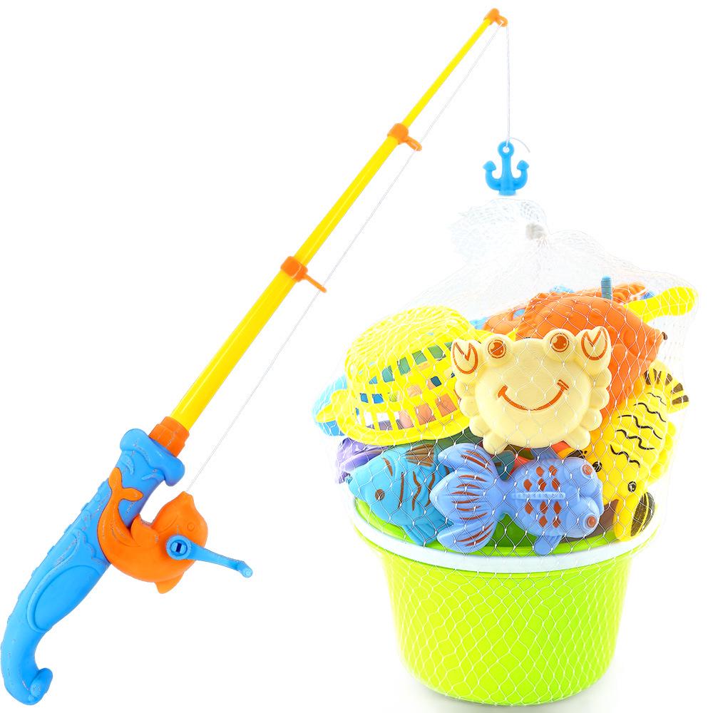 Children's Magnetic Fishing Toy Set with Luminous Fish, Rod, and Net for Water Play
