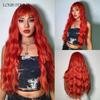 LOUIS FERRE Wine Red Wavy Synthetic Wig Long Wavy Natural Hair With Bangs Daily Cosplay Heat Resistant Fashion Women Wig Hair